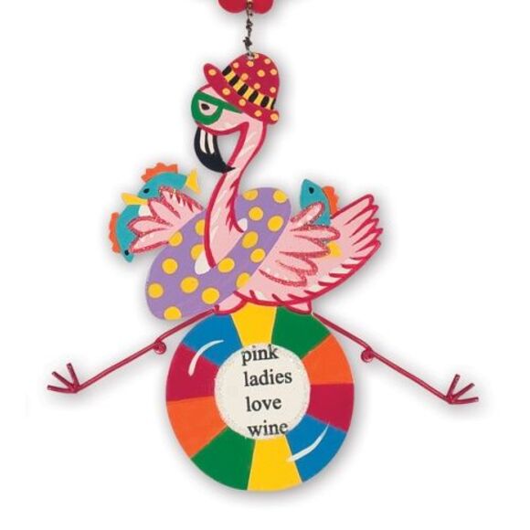 Beachy Tropical Pink Flamingos Wine Bottle Charms and Magnet Set - Picture 4 of 9